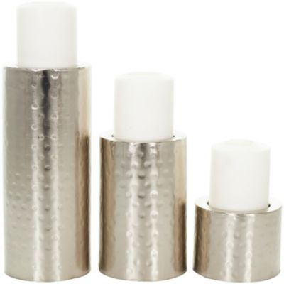 Image showing  Assorted Metal Handmade Pillar Candle Holder, Silver, 3-Pack