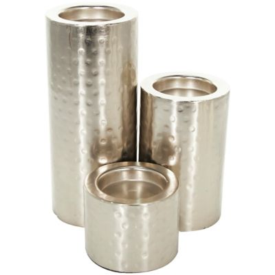 Image showing  Assorted Metal Handmade Pillar Candle Holder, Silver, 3-Pack