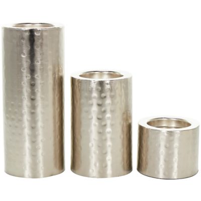 Image showing  Assorted Metal Handmade Pillar Candle Holder, Silver, 3-Pack