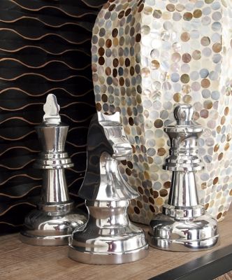 Cosmoliving by Cosmopolitan 3 pc. Chess Decor, Table Display, 4 in. x 9 in., Silver
