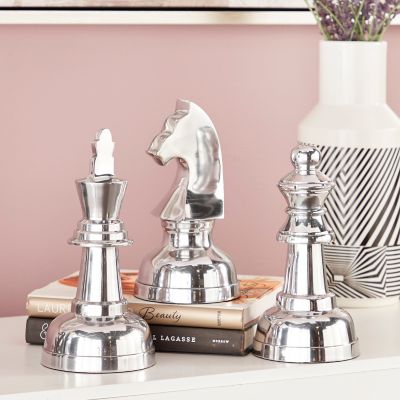 Image showing  Chess Decor, 4 in. x 9 in., Silver, 3 pc.