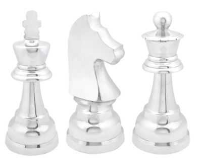Image showing  Chess Decor, 4 in. x 9 in., Silver, 3 pc.