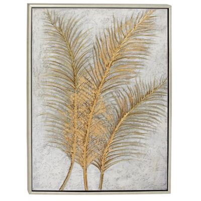 Cosmoliving by Cosmopolitan Glam Metallic Gold Leaf Palm Fronds Acrylic Painting Framed Wall Art, 48 in. x 36 in.