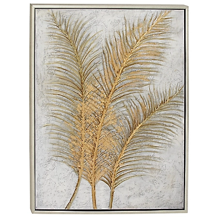 Cosmoliving by Cosmopolitan Glam Style Metallic Gold Leaf Palm Fronds Acrylic Painting, Rectangular Wood Frame, 48 in. x 36 in.