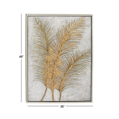 Image showing  Glam Metallic Gold Leaf Palm Fronds Acrylic Painting Framed Wall Art, 48 in. x 36 in.