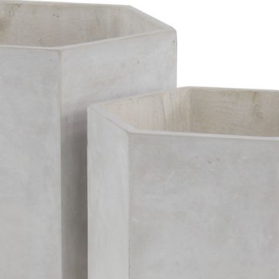 Image showing  White Magnesium Oxide Indoor Outdoor Planter with Wood Legs Set of 2 15 in., 17 in. H