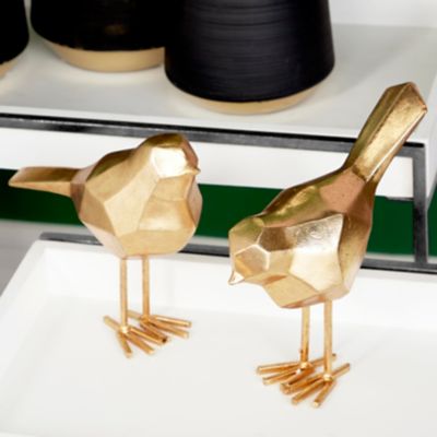 Image showing  Polystone Bird Sculpture with Origami Accents Set, 7 in., 8 in., Gold, 2 pc.
