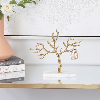 Cosmoliving by Cosmopolitan Marble Tree Jewelry Stand with Rectangular Base, 12 in. x 3 in. x 10 in., Gold