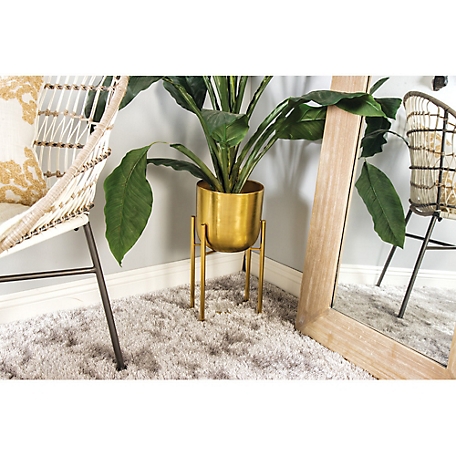 Cosmoliving by Cosmopolitan Gold Metal Indoor Outdoor Dome Planter with Removable Stand, Set of 2, 19 in., 22 in. H