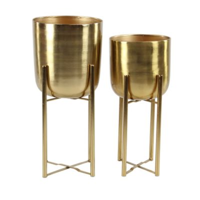 Image showing  Gold Metal Indoor Outdoor Dome Planter with Removable Stand, Set of 2, 19 in., 22 in. H