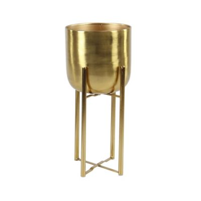 Image showing  Gold Metal Indoor Outdoor Dome Planter with Removable Stand, Set of 2, 19 in., 22 in. H