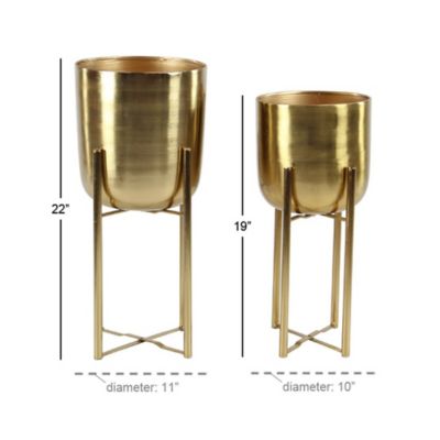 Image showing 6 th Cosmoliving by Cosmopolitan Gold Metal Indoor Outdoor Dome Planter with Removable Stand, Set of 2, 19 in., 22 in. H