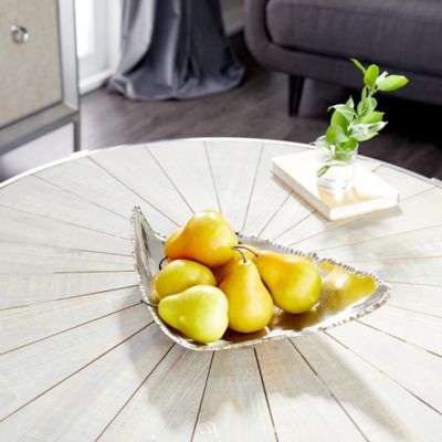 Cosmoliving by Cosmopolitan Large Metallic Silver Metal Scooped Silhouette Decorative Tray, 16 in. x 5 in.