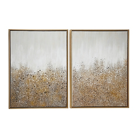 Cosmoliving by Cosmopolitan Multimedia White and Gold Abstract Art Paintings with Glitter, 29.5 in. x 39.5 in., 2 pc.