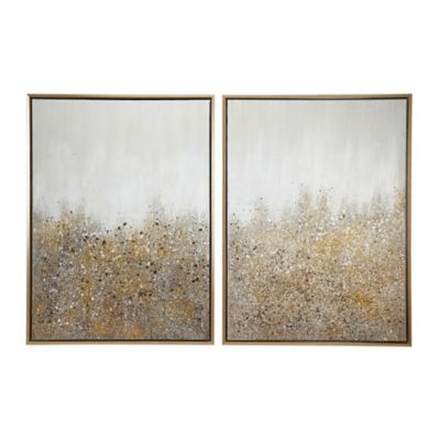Image showing  Multimedia White and Gold Abstract Art Paintings with Glitter, 29.5 in. x 39.5 in., 2 pc.
