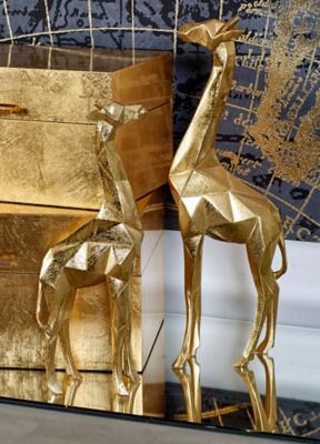 Cosmoliving by Cosmopolitan 2 pc. Gold Polystone Giraffe Sculpture Set, 12 in., 15 in.