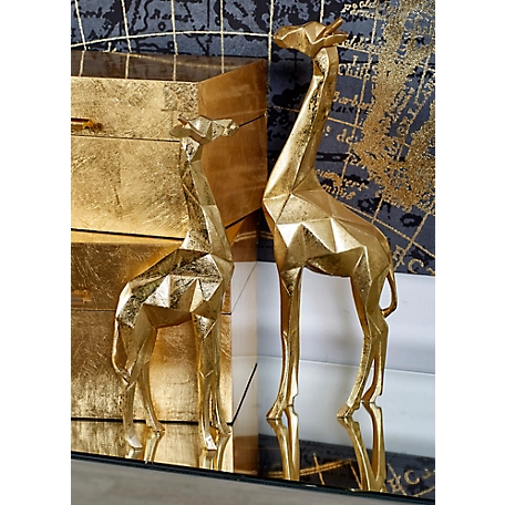 Cosmoliving by Cosmopolitan 2 pc. Gold Polystone Giraffe Sculpture Set, 12 in., 15 in.