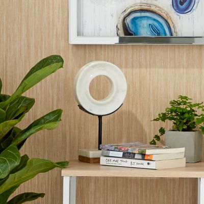Cosmoliving by Cosmopolitan White Marble Circle Geometric Sculpture with Marble Stand 6 in. x 4 in. x 11 in.