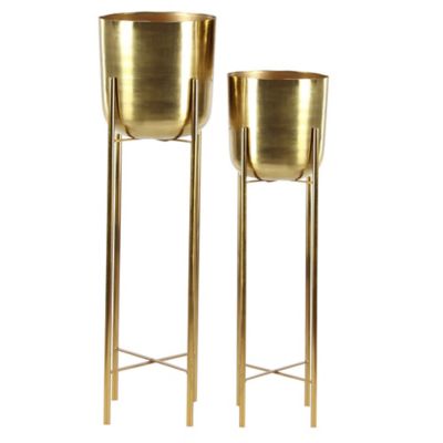 Image showing  Gold Metal Indoor Outdoor Dome Planter with Removable Stand Set of 2 39 in., 46 in.H