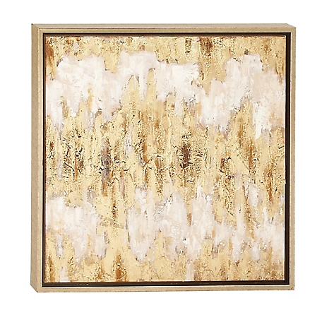 Cosmoliving by Cosmopolitan Square Metallic Gold Leaf Contemporary Abstract Painting in Metallic Gold Wood Frame, 24 x 24 in.