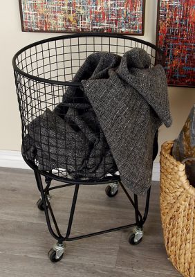 Cosmoliving by Cosmopolitan Metal Mesh Laundry Basket Storage Cart, 17 in. x 17 in. x 25 in., Black