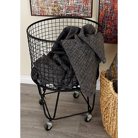 Cosmoliving by Cosmopolitan Metal Mesh Laundry Basket Storage Cart, 17 in. x 17 in. x 25 in., Black