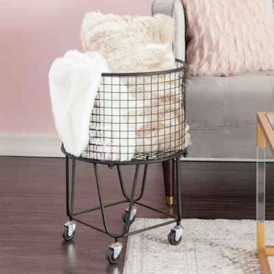 Image showing  Metal Mesh Laundry Basket Storage Cart, 17 in. x 17 in. x 25 in., Black