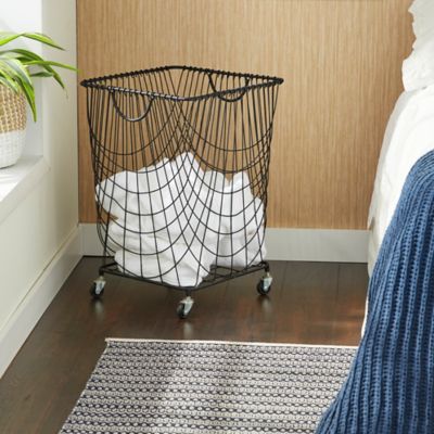 Cosmoliving by Cosmopolitan Metal Mesh Laundry Basket Storage, 16 in. x 16 in. x 24 in., Black