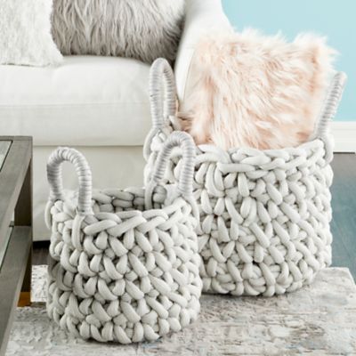 Image showing  Handmade Dove Gray Storage Baskets with Mesh Detail, 2 pc.