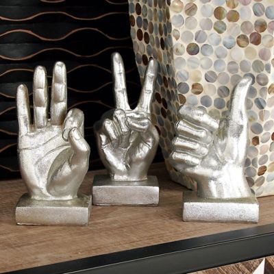 Cosmoliving by Cosmopolitan Polystone Hands Sculpture Set, 7 in., 7 in., 6 in., Silver, 3 pc.