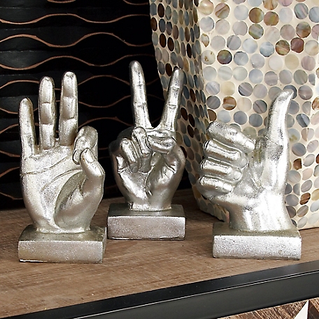 Cosmoliving by Cosmopolitan 3 pc. Silver Polystone Hands Sculpture Set, 7 in., 7 in., 6 in.