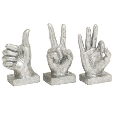 Image showing  Polystone Hands Sculpture Set, 7 in., 7 in., 6 in., Silver, 3 pc.
