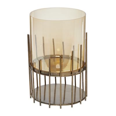 Image showing  Large Round Smoked Gold Glass and Metal Candle Holder, 9 in. x 13 in., 53791