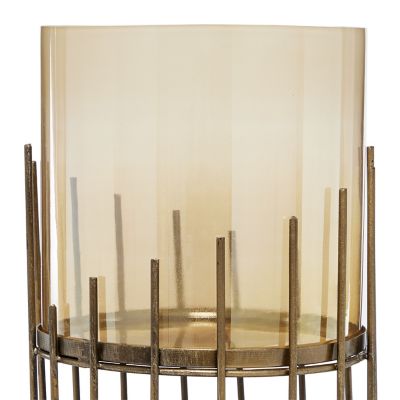Image showing  Large Round Smoked Gold Glass and Metal Candle Holder, 9 in. x 13 in., 53791