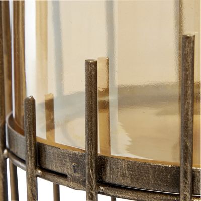 Image showing  Large Round Smoked Gold Glass and Metal Candle Holder, 9 in. x 13 in., 53791