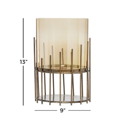 Image showing  Large Round Smoked Gold Glass and Metal Candle Holder, 9 in. x 13 in., 53791