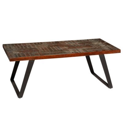 Image showing  Decorative Carved Rectangular Wood Coffee Table, 47.25 x 23.6 x 17.5 in., 28445