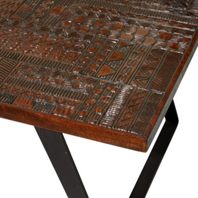 Image showing  Decorative Carved Rectangular Wood Coffee Table, 47.25 x 23.6 x 17.5 in., 28445