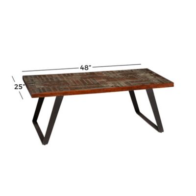 Image showing  Decorative Carved Rectangular Wood Coffee Table, 47.25 x 23.6 x 17.5 in., 28445