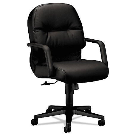 HON Pillow-Soft 2090 Series Swivel and Tilt Mid-Back Leather Managerial Chair, Supports Up to 300 lb.