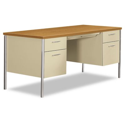HON 34000 Series Double Pedestal Wood Grain-Top Desk with 5 Drawers