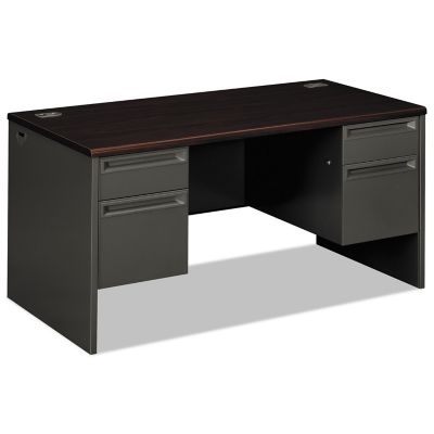 HON 30 in. x 60 in. x 29.5 in. 38000 Series Double Pedestal Desk with 4 Drawers, Mahogany/Charcoal