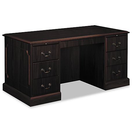 HON 94000 Series Double Pedestal Desk, Mahogany, 30 in. D x 60 in. W x 29.5 in. H, 284 lb.