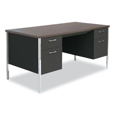 Alera Double Pedestal Steel Desk, Laminated Top, Powder-Coat Steel Frame