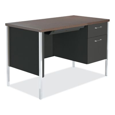 Alera Single Pedestal Steel Desk, Laminated Top, Powder-Coat Steel Frame