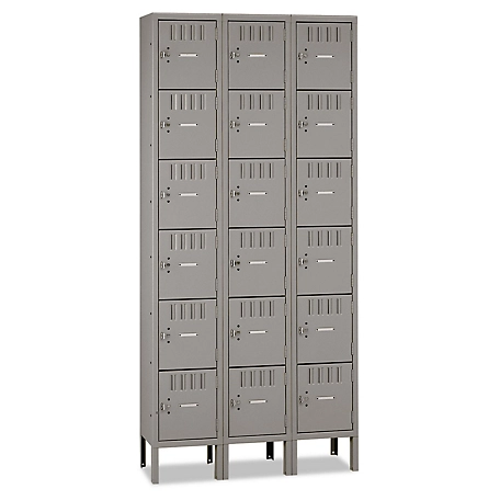 Tennsco 18-Door Triple Stack Box Compartment Locker with Legs, Medium Gray, 36 in. x 18 in. x 78 in.
