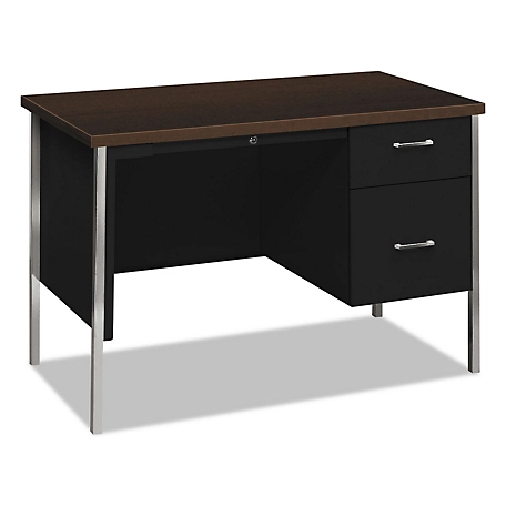 HON 34000 Series Right Pedestal Desk, Laminated Top, Polished Chrome Legs