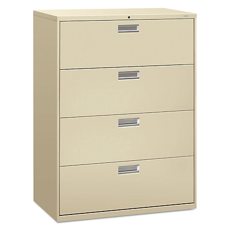 HON 600 Series 4-Drawer Lateral File Cabinet, Putty, 18 in. D x 42 in. W x 52.5 in. H, 232 lb.
