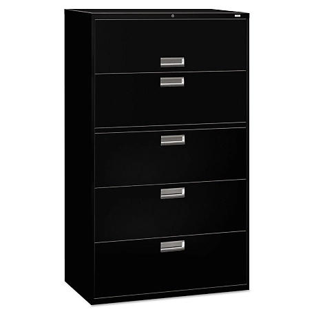 HON 600 Series 5-Drawer Lateral File Cabinet, Black, 18 in. D x 42 in. W x 64.25 in. H, 244 lb.