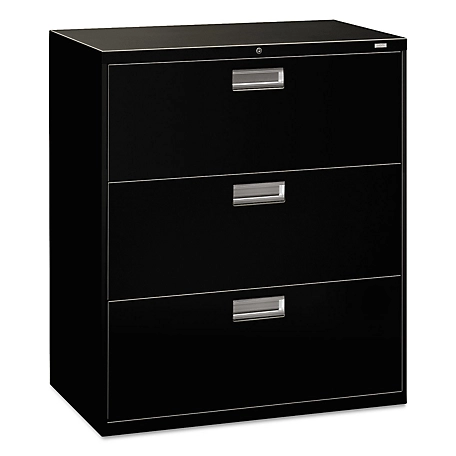 HON 600 Series 3-Drawer Lateral File Cabinet, Black, 18 in. D x 36 in. W x 39.125 in. H, 175 lb.